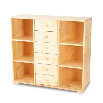 SEO. Vanessa Kommode Sideboard aus 100% Bio Massivholz | Anrichte mit 6 Regalfächern und 6 Schubladen - Natur Linkreich