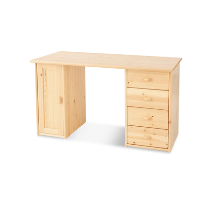 SEO. Vanessa Schreibtisch/Bürotisch | 1 - Türig | 4 - Schubladen | 100% Bio Kiefer Massivholz - Natur Linkreich