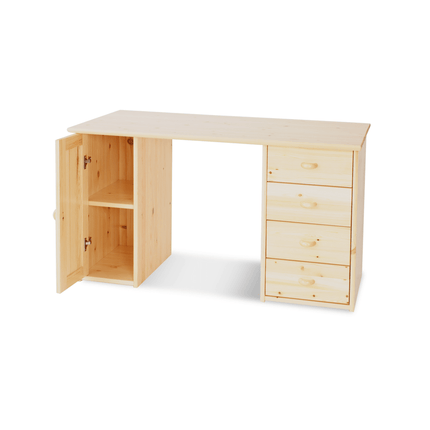 SEO. Vanessa Schreibtisch/Bürotisch | 1 - Türig | 4 - Schubladen | 100% Bio Kiefer Massivholz - Natur Linkreich