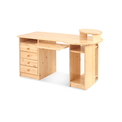 SEO. Vanessa Schreibtisch/Bürotisch | 4 - Schubladen | Tastaturauszug | 100% Bio Kiefer Massivholz - Natur Linkreich