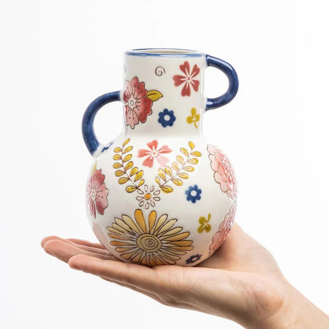 SEO. Vase CHARMING COTTAGE aus Steinzeug – handbemalt & floral | Tranquillo - Linkreich