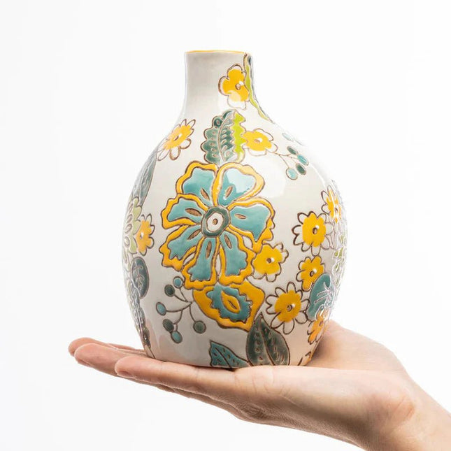 SEO. Vase CHARMING COTTAGE groß aus Steinzeug – handbemalt & floral | Tranquillo - Linkreich