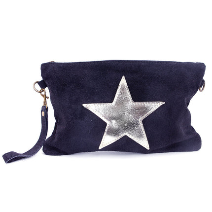 Leder Clutch Stern Dunkelblau Silber