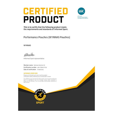 Informed-Sport-Zertifikat fuer W1NNAS Performance Pouches, auf verbotene Substanzen geprueft