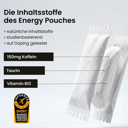 Inhaltsstoffe: 150 mg Koffein, Taurin, Vitamin B12, auf verbotene Substanzen getestet