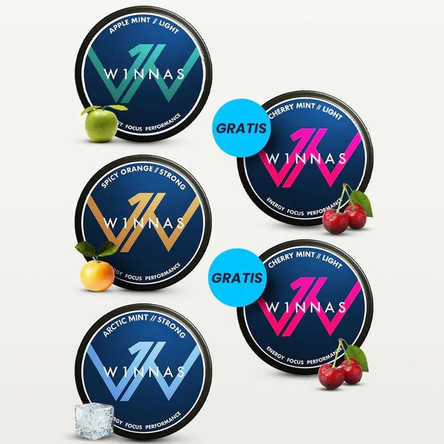 W1nnas Starter Set 5 Dosen – Performance Pouches – Energie & Fokus in Rekordzeit - 5er Linkreich