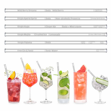 Wählbare Mocktail Rezepte Glasstrohhalme - individuelle alkoholfreie cocktails mit gravierten Maßen für perfektes Mixen - 6er Set (Glastrinkhalme) kaufen bei Linkreich – Jetzt entdecken!
