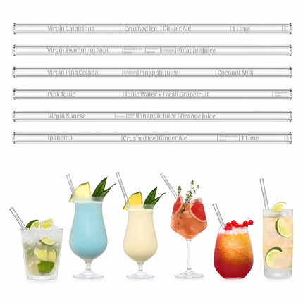 Wählbare Mocktail Rezepte Glasstrohhalme - individuelle alkoholfreie cocktails mit gravierten Maßen für perfektes Mixen - 6er Set (Glastrinkhalme) kaufen bei Linkreich – Jetzt entdecken!