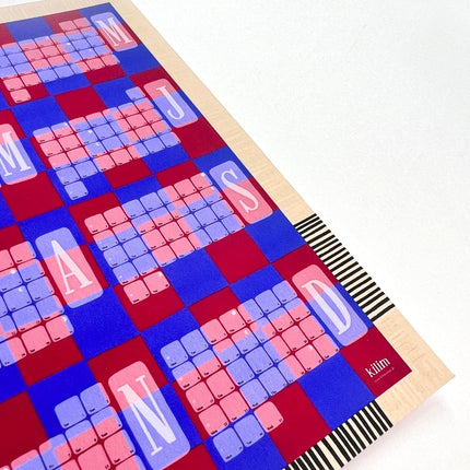 Wandkalender // Kilim Karo blau rot