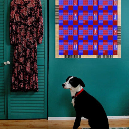 Wandkalender // Kilim Karo blau rot