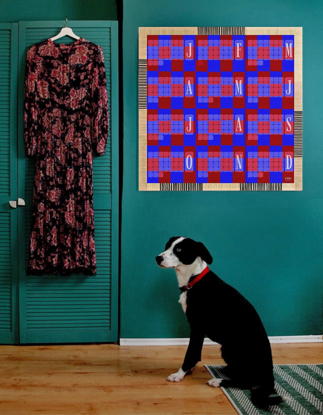 Wandkalender // Kilim Karo blau rot