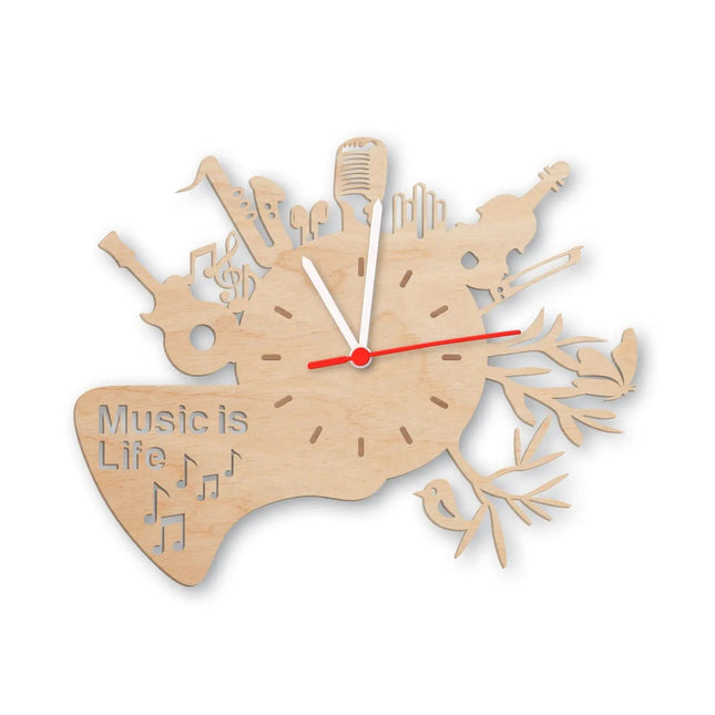 SEO. Wanduhr aus Holz Music is life - Birke Linkreich