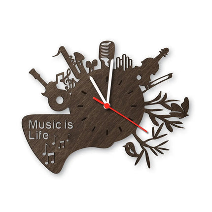 SEO. Wanduhr aus Holz Music is life - Eiche geräuchert Linkreich