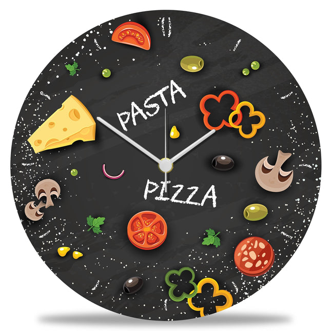 SEO. Wanduhr aus Holz Pizza & Pasta - mit UV Druck - Linkreich