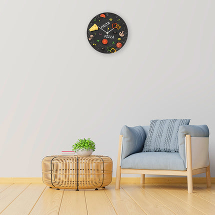 SEO. Wanduhr aus Holz Pizza & Pasta - mit UV Druck - Linkreich