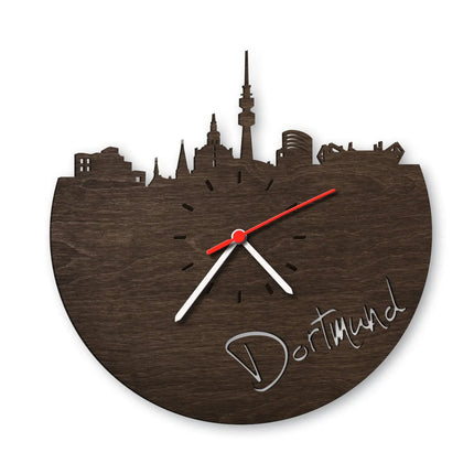 SEO. Wanduhr aus Holz Skyline Dortmund - Birke Linkreich