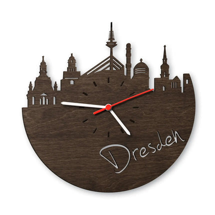SEO. Wanduhr aus Holz Skyline Dresden - Birke Linkreich