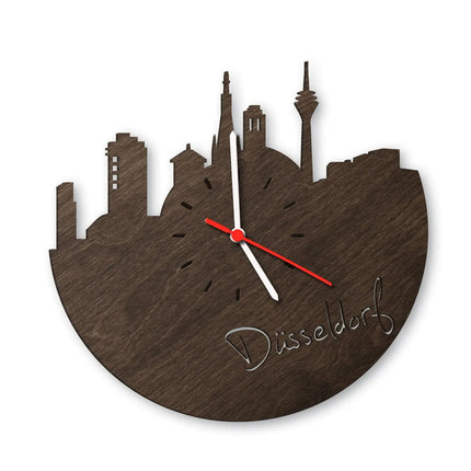 SEO. Wanduhr aus Holz Skyline Düsseldorf - Birke Linkreich