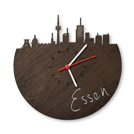 SEO. Wanduhr aus Holz Skyline Essen - Birke Linkreich