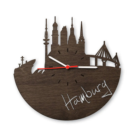 SEO. Wanduhr aus Holz Skyline Hamburg 2016 - Birke Linkreich