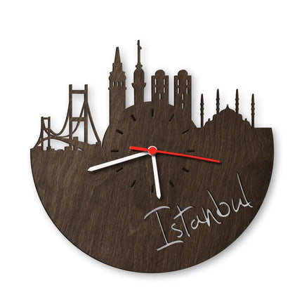 SEO. Wanduhr aus Holz Skyline Istanbul - Birke Linkreich