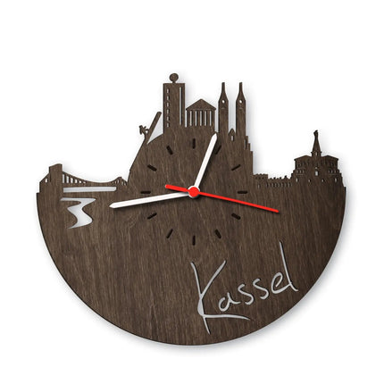 SEO. Wanduhr aus Holz Skyline Kassel - Birke Linkreich