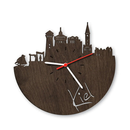 SEO. Wanduhr aus Holz Skyline Kiel - Birke Linkreich