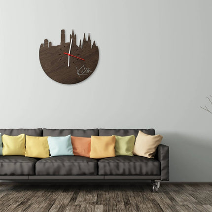 SEO. Wanduhr aus Holz Skyline Köln - Birke Linkreich