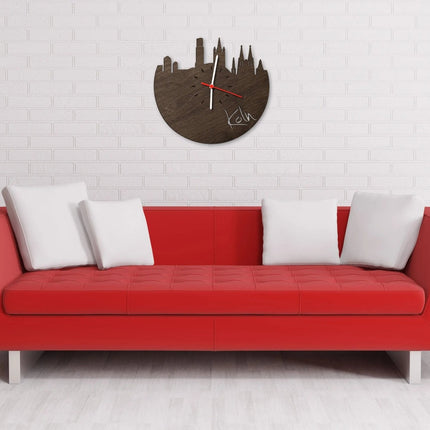 SEO. Wanduhr aus Holz Skyline Köln - Birke Linkreich