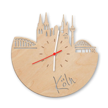 SEO. Wanduhr aus Holz Skyline Köln - Birke Linkreich
