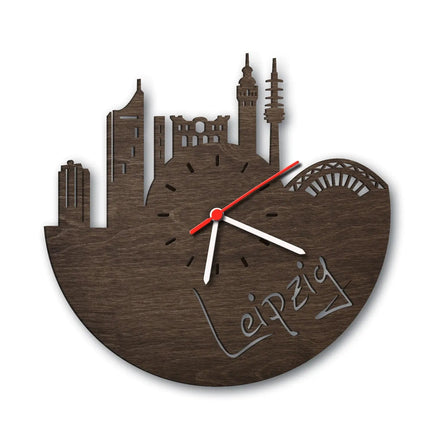 SEO. Wanduhr aus Holz Skyline Leipzig - Birke Linkreich