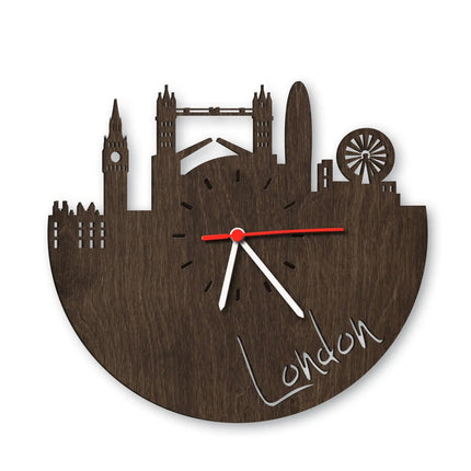 SEO. Wanduhr aus Holz Skyline London - Birke Linkreich