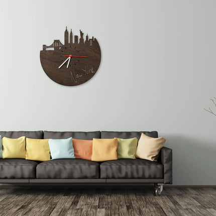 SEO. Wanduhr aus Holz Skyline New York - Birke Linkreich