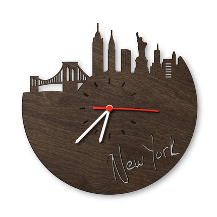 SEO. Wanduhr aus Holz Skyline New York - Birke Linkreich