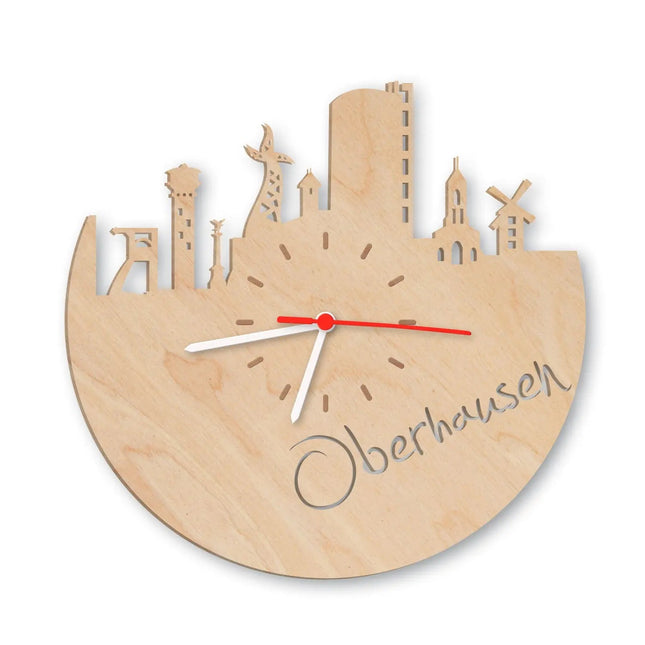 SEO. Wanduhr aus Holz Skyline Oberhausen - Birke Linkreich