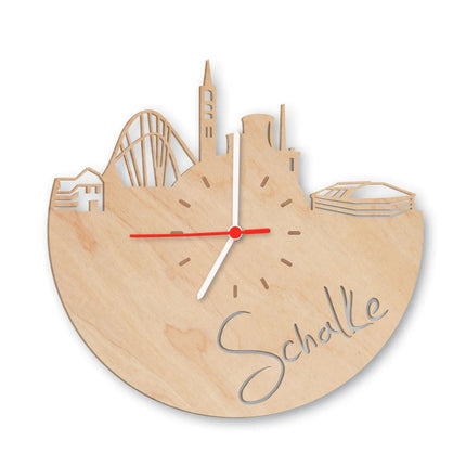 SEO. Wanduhr aus Holz Skyline Schalke - Birke Linkreich