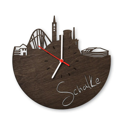 SEO. Wanduhr aus Holz Skyline Schalke - Eiche geräuchert Linkreich