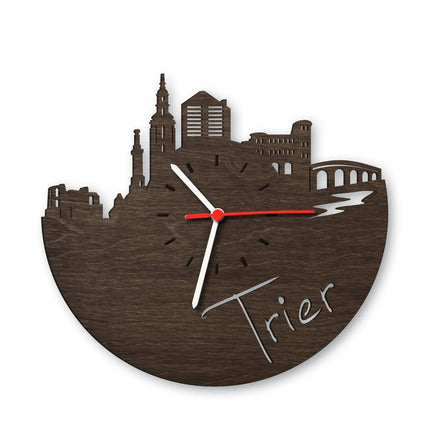 SEO. Wanduhr aus Holz Skyline Trier - Birke Linkreich