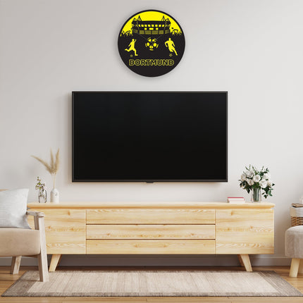 SEO. Wanduhr aus Holz Vereinsliebe Dortmund - mit UV Druck - Dortmund V3 Linkreich