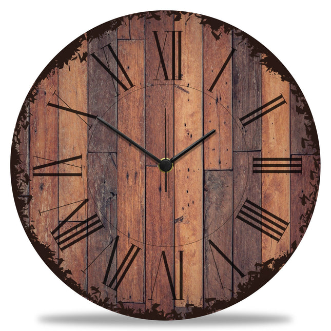 SEO. Wanduhr aus Holz Vintage Dielen - mit UV Druck - Linkreich