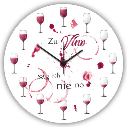 SEO. Wanduhr aus Holz Zu Vino sag ich nie no - mit UV Druck - Linkreich