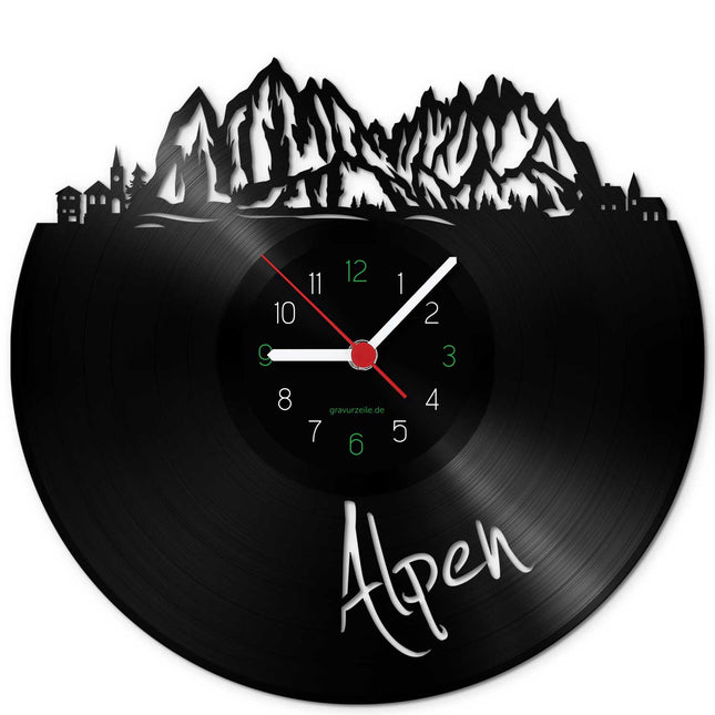 SEO. Wanduhr aus Vinyl Skyline Alpen - Linkreich
