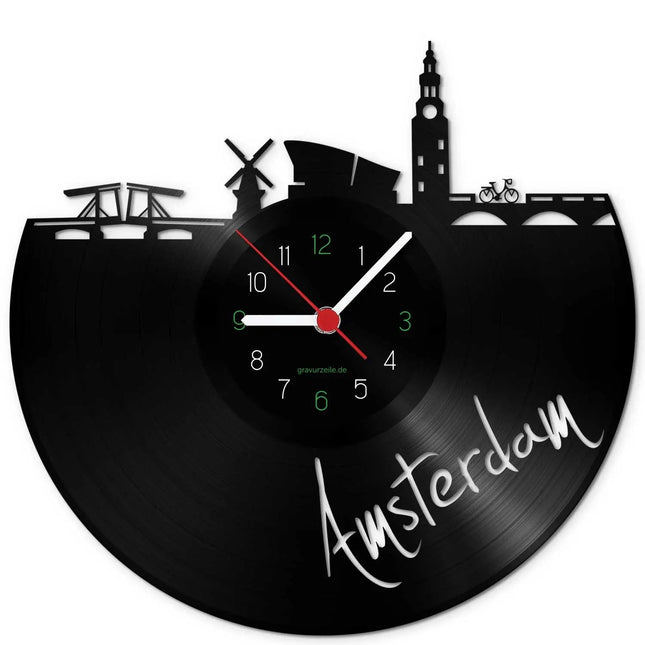 SEO. Wanduhr aus Vinyl Skyline Amsterdam - Linkreich