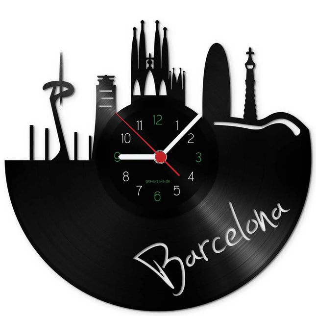 SEO. Wanduhr aus Vinyl Skyline Barcelona - Linkreich