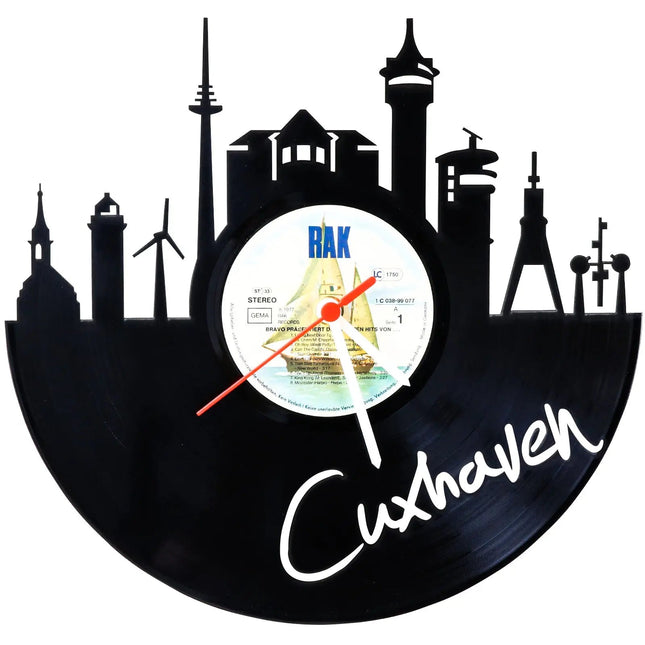 SEO. Wanduhr aus Vinyl Skyline Cuxhaven - Linkreich