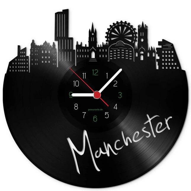 SEO. Wanduhr aus Vinyl Skyline Manchester - Linkreich