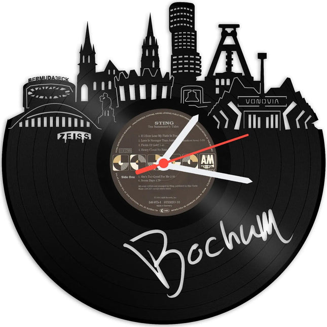 SEO. Wanduhr aus Vinyl Skyline mit Deiner Stadt - Düsseldorf Linkreich