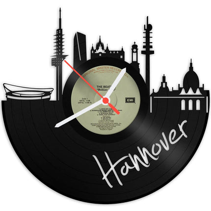 SEO. Wanduhr aus Vinyl Skyline mit Deiner Stadt - Hannover Linkreich