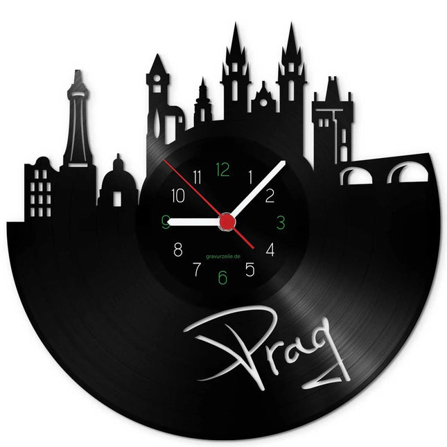 SEO. Wanduhr aus Vinyl Skyline Prag - Linkreich