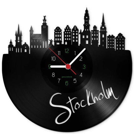 SEO. Wanduhr aus Vinyl Skyline Stockholm - Linkreich